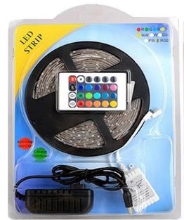 TIRA LUZ LED 5 MTS. 4 COLORES CON CARGADOR Y CONTROL REMOTO 16181103