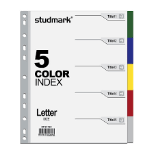 SEPARADOR CARTA PLASTICO 5 DIVISIONES ST-01721 STUDMARK 80218 0