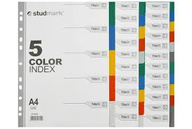 SEPARADOR A4 PLASTICO 5 DIVISIONES ST-01701 STUDMARK 80412 0