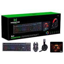 TECLADO+MOUSE+AUDIFONOS+PADMOUSE KIT MONSTER GAMES 4EN1 K41251