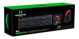 TECLADO+MOUSE+AUDIFONOS+PADMOUSE KIT MONSTER GAMES 4EN1 K41252