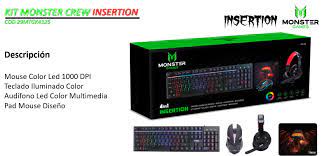 TECLADO+MOUSE+AUDIFONOS+PADMOUSE KIT MONSTER GAMES 4EN1 K41254