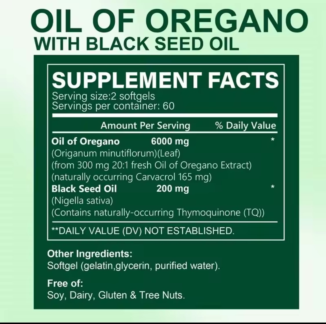 ACEITE DE OREGNO 180 CAPSULAS BLANDAS 6000 Mg OIL CARVACROL7