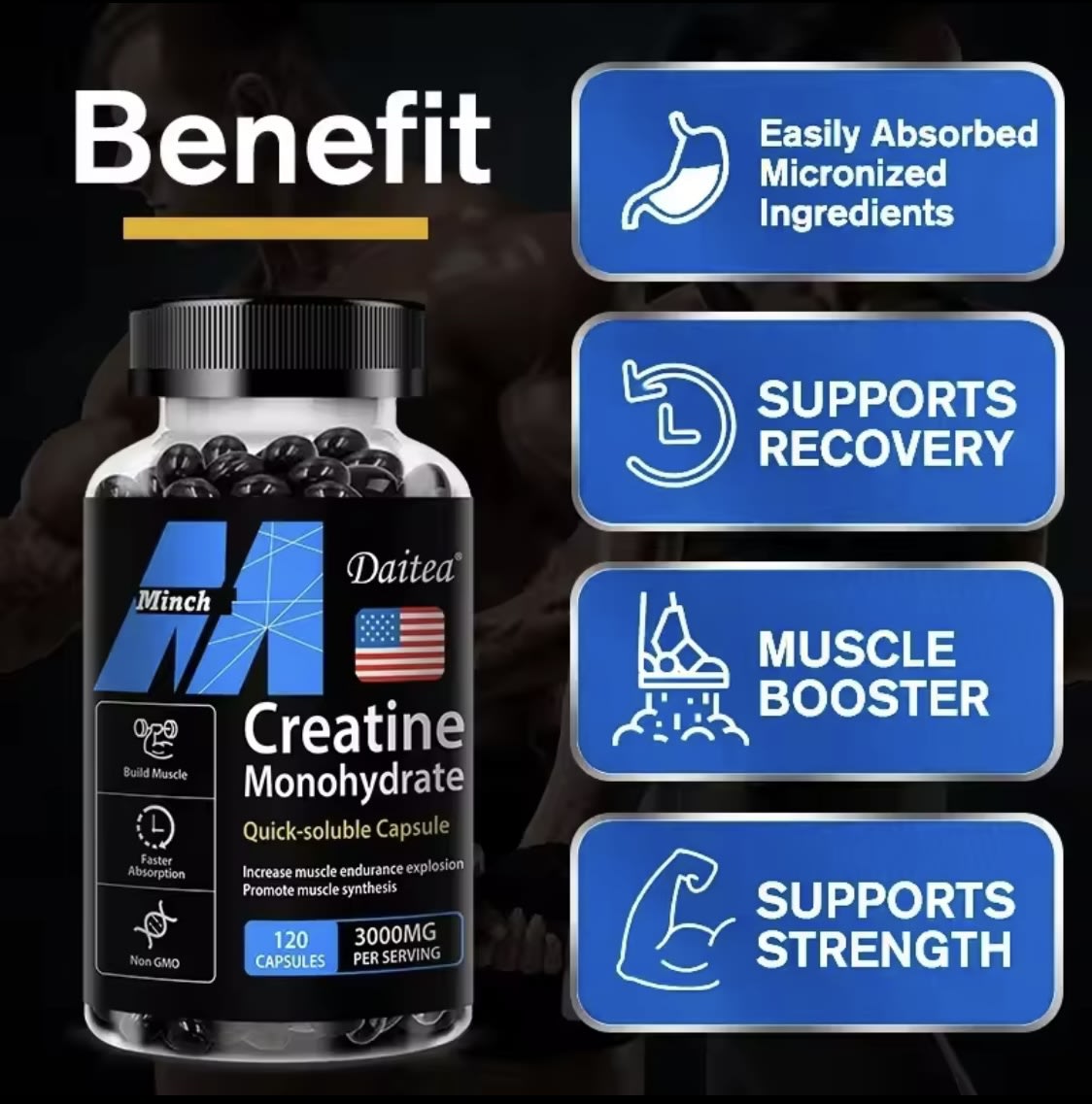 Creatina Monohydrate 30 Capsulas 3000mg Sabor Sin Sabor2