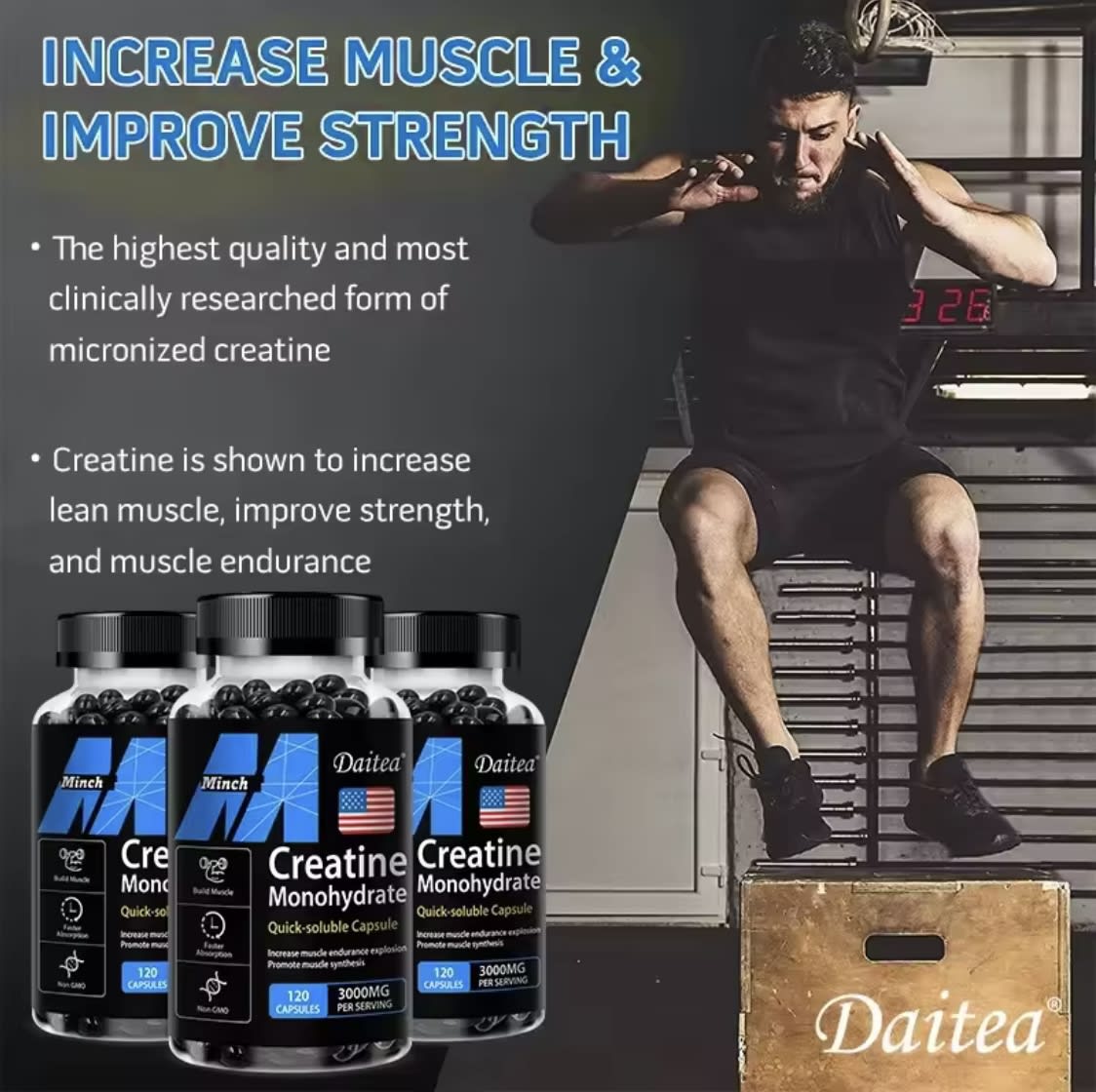 Creatina Monohydrate 30 Capsulas 3000mg Sabor Sin Sabor7