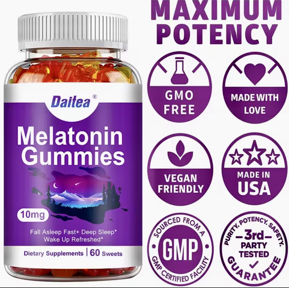 MELATONINA 30 GOMITAS 10 MG. GOMAS DAITEA NIÑOS Y ADULTOS DUERME BIEN1