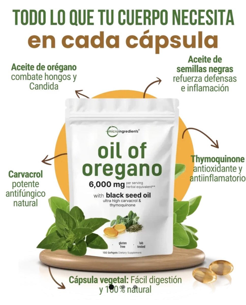 ACEITE DE OREGNO 180 CAPSULAS BLANDAS 6000 Mg OIL CARVACROL 0