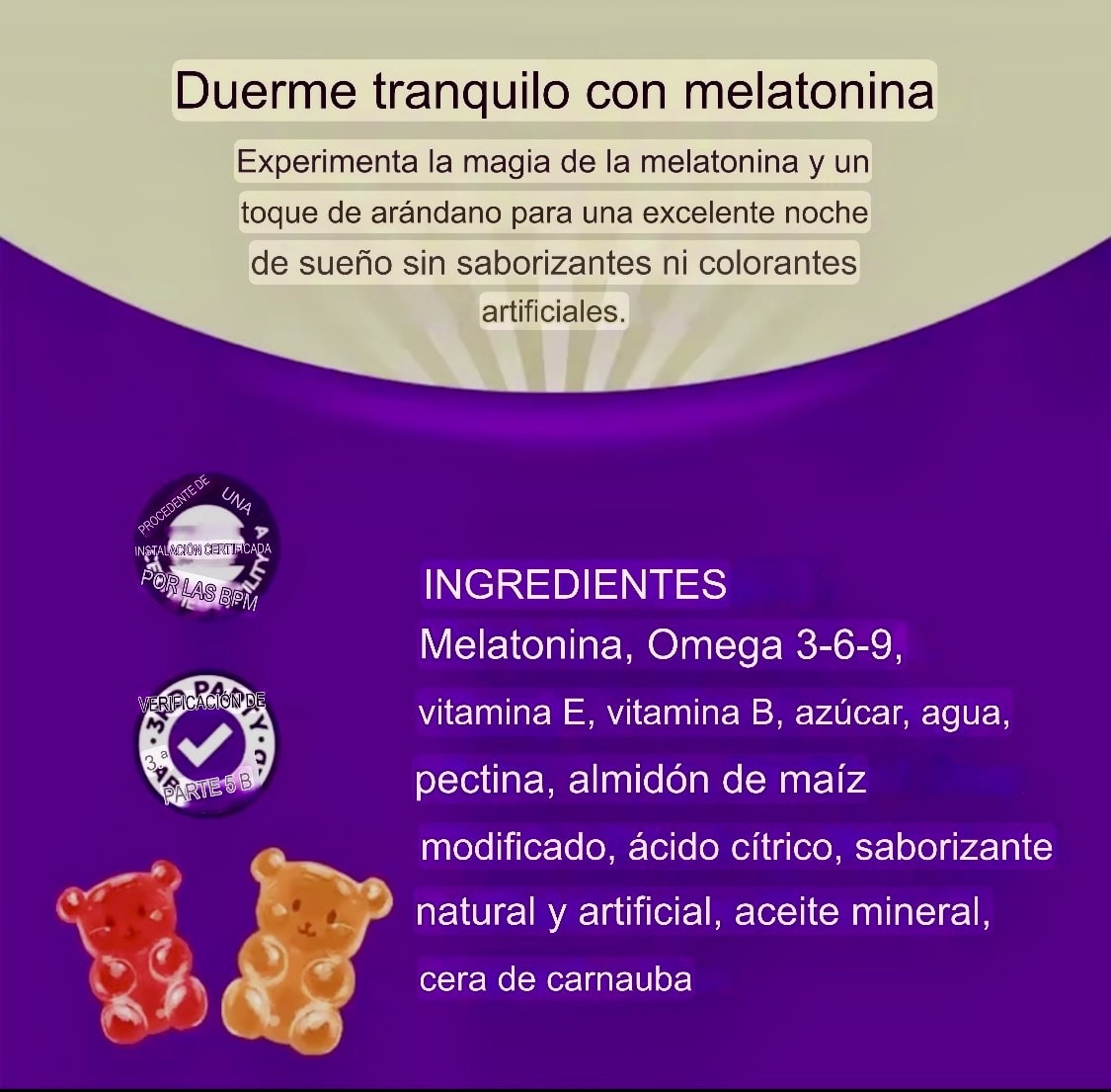 MELATONINA 30 GOMITAS 10 MG. GOMAS DAITEA NIÑOS Y ADULTOS DUERME BIEN5