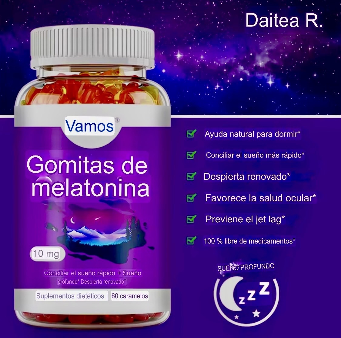 MELATONINA 30 GOMITAS 10 MG. GOMAS DAITEA NIÑOS Y ADULTOS DUERME BIEN6