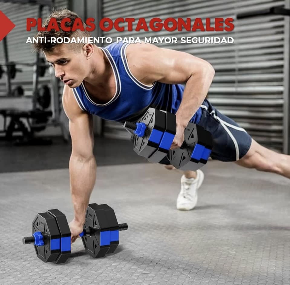 SET DE MANCUERNAS 15 KILOS TRANSFORMABLES A PESAS CON BARRA4