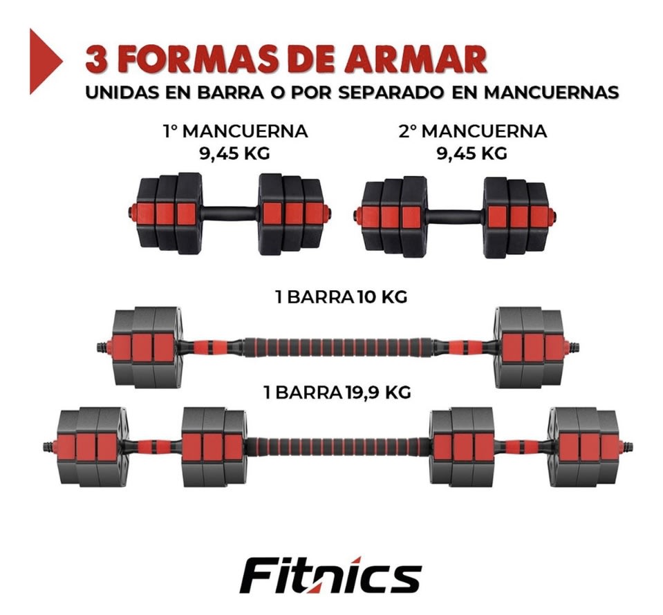 SET DE MANCUERNAS 20 KILOS TRANSFORMABLES A PESAS CON BARRA2