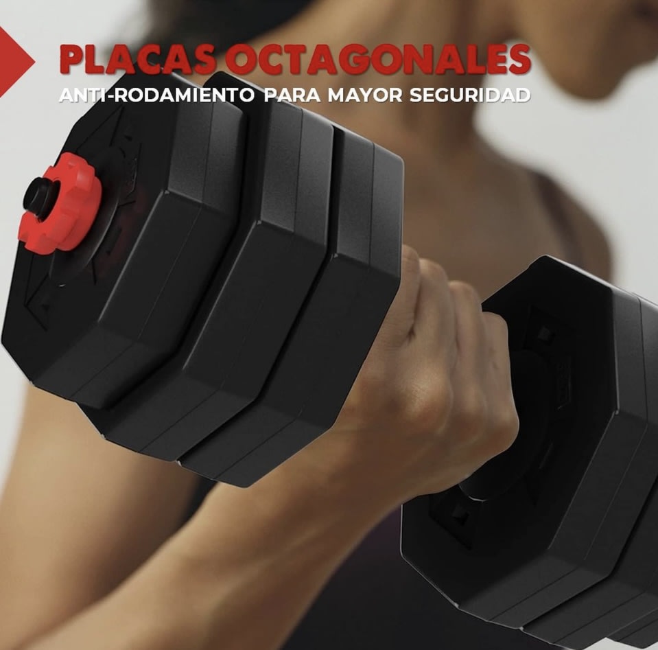 SET DE MANCUERNAS 20 KILOS TRANSFORMABLES A PESAS CON BARRA7