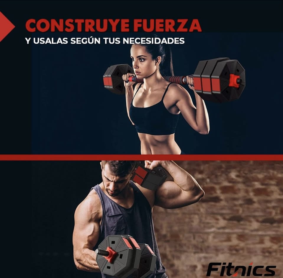 SET DE MANCUERNAS 20 KILOS TRANSFORMABLES A PESAS CON BARRA8
