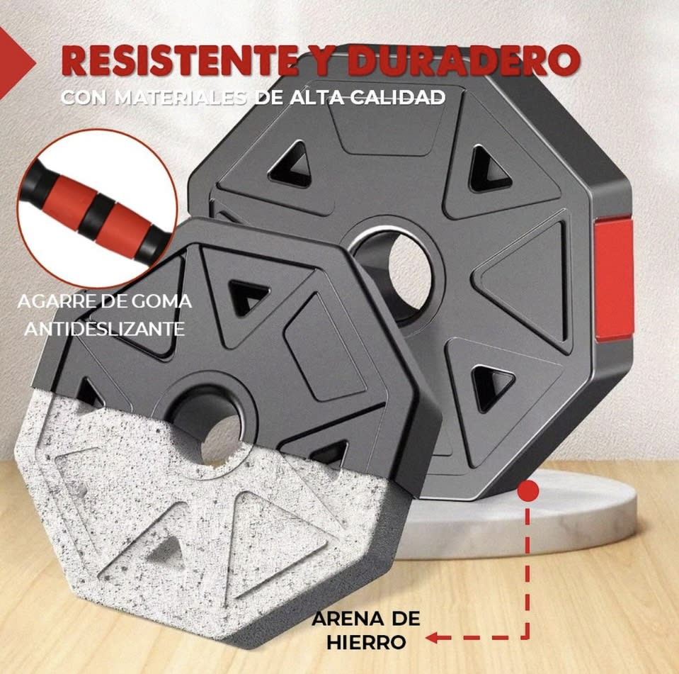 SET DE MANCUERNAS 20 KILOS TRANSFORMABLES A PESAS CON BARRA9