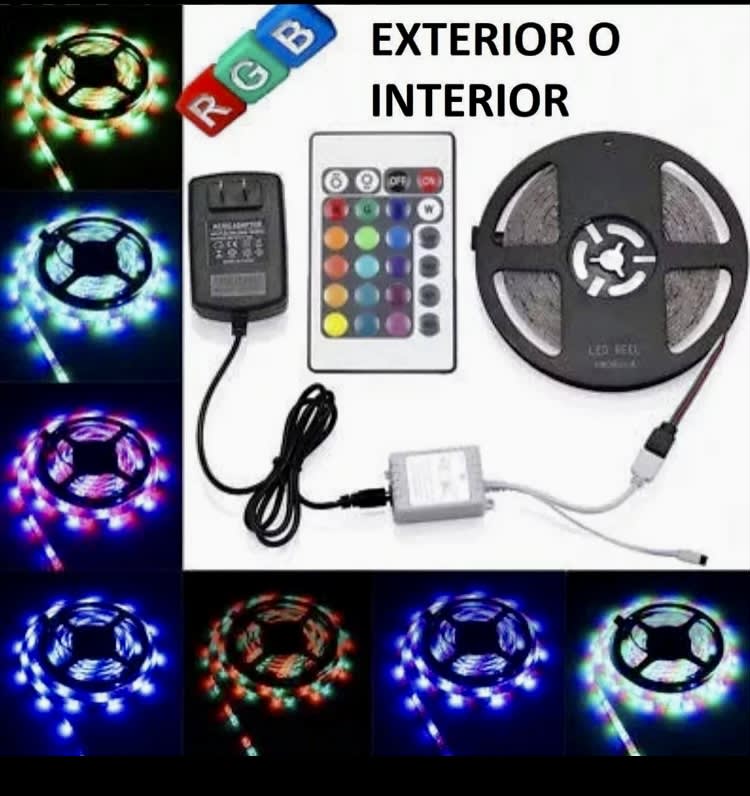 TIRA LUZ LED 5 MTS. 4 COLORES CON CARGADOR Y CONTROL REMOTO 16181104