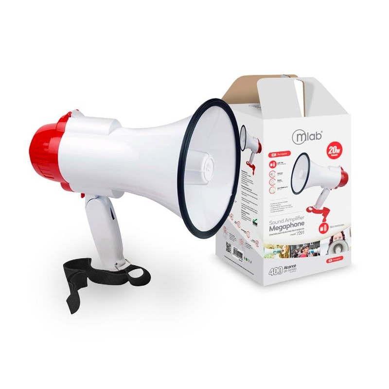 MEGAFONO RECARGABLE SIRENA USB/SD VOLUMEN AJUSTABLE 20 W MLAB 0