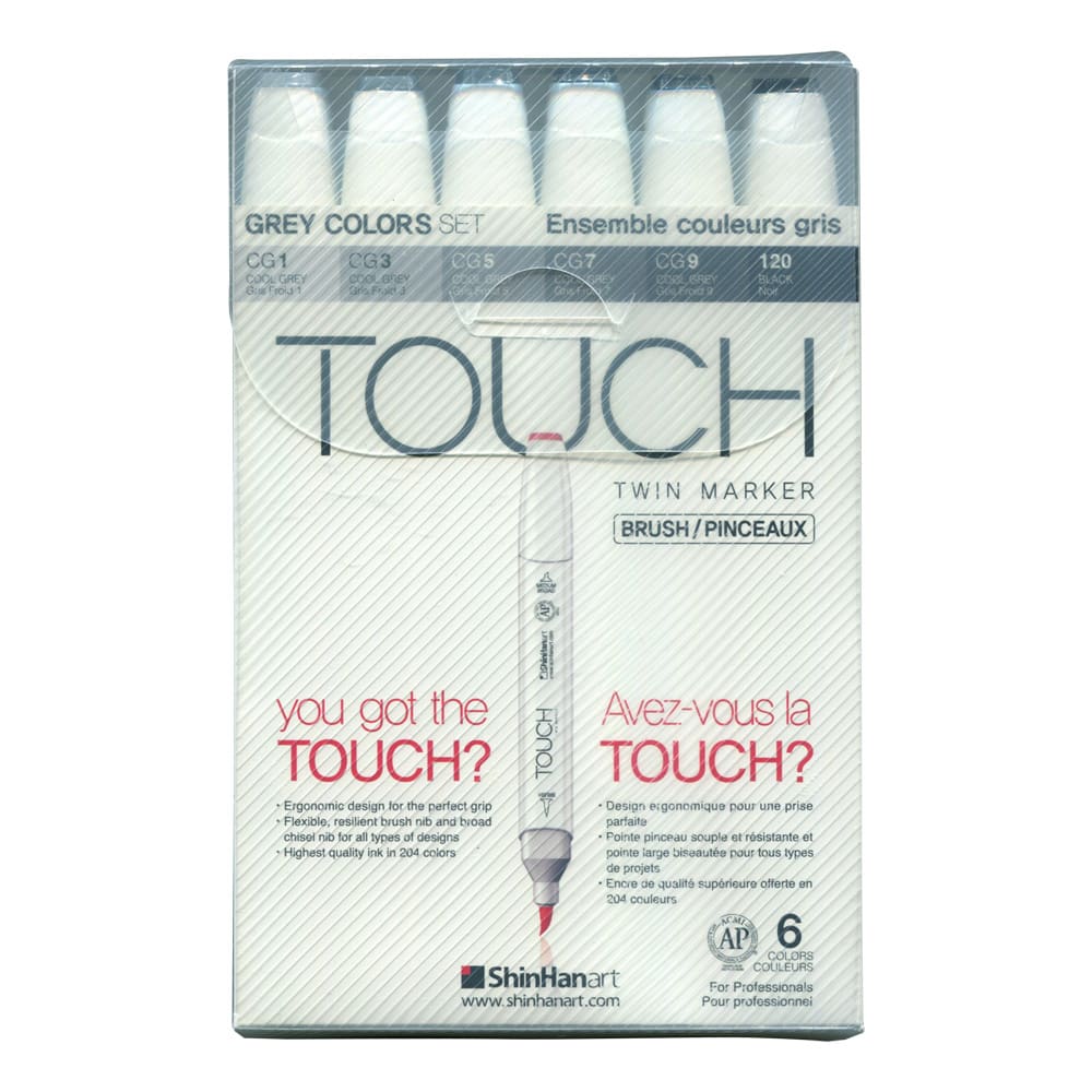SET TOUCH BRUSH 6 COLOES GRIS DOBLE PUNTA BIS/PINCEL 1200604 2