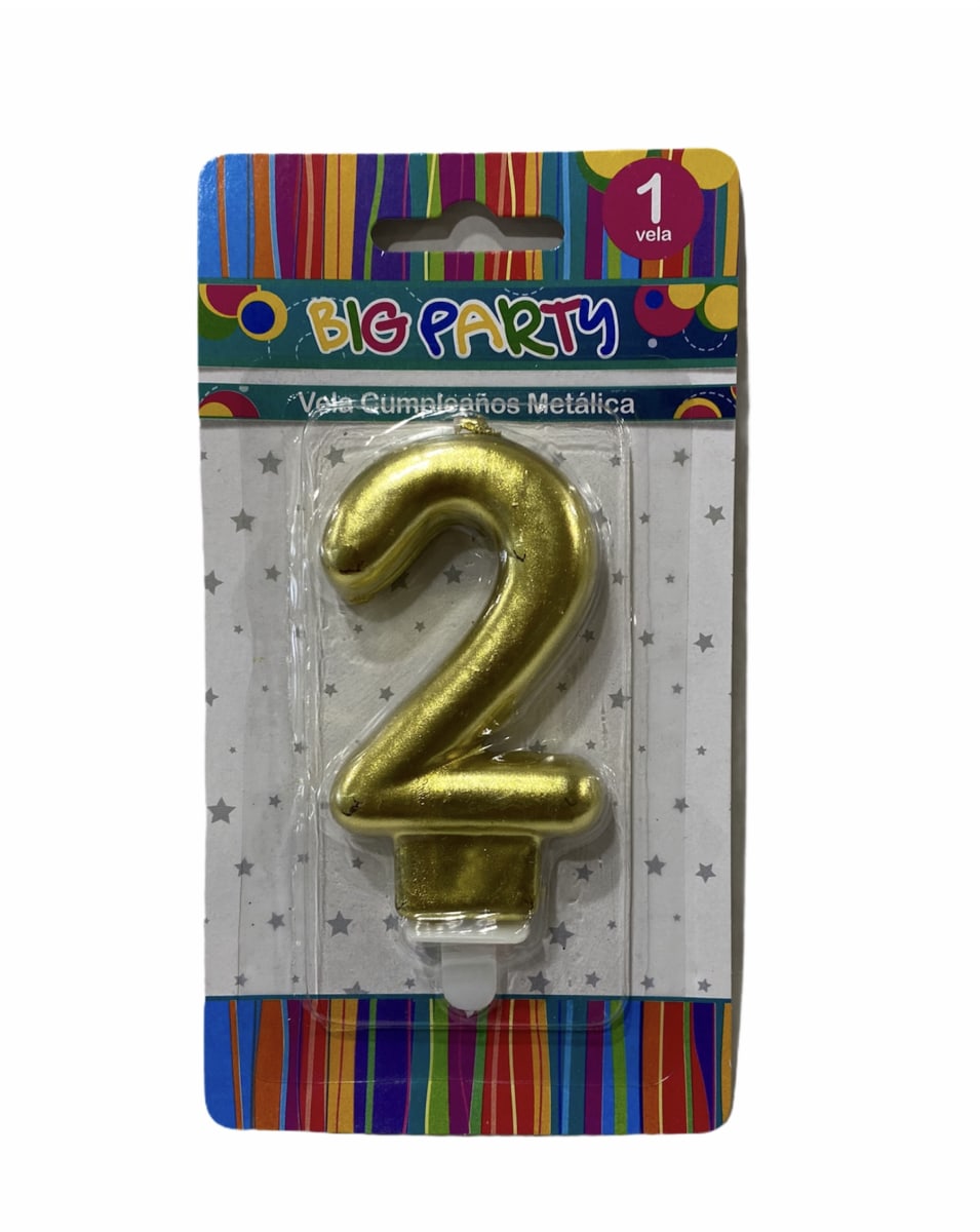 VELA DE CUMPLEAÑOS N° 2 8CM METALIZADA BIG PARTY3
