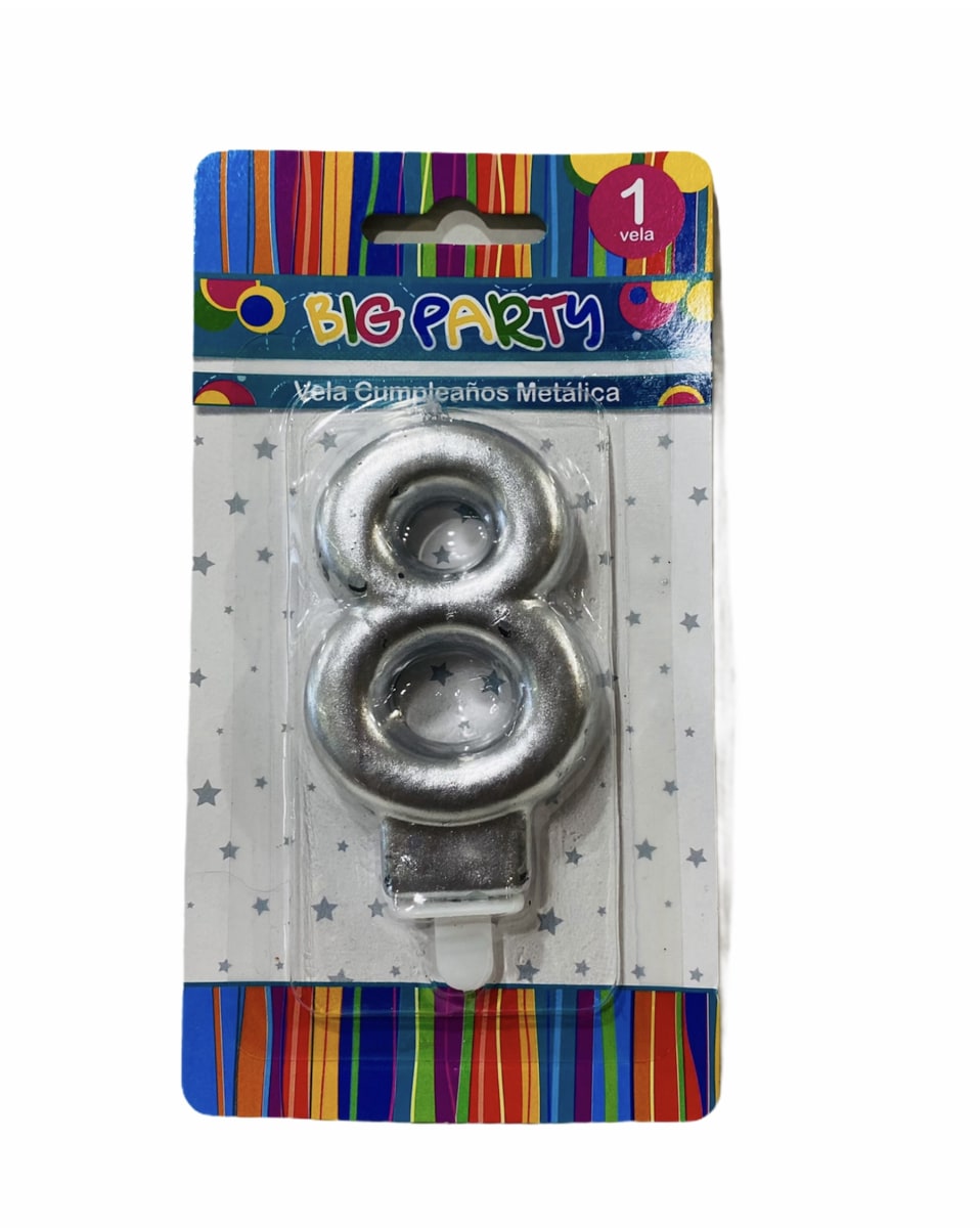 VELA DE CUMPLEAÑOS N° 8 8CM METALIZADA BIG PARTY2