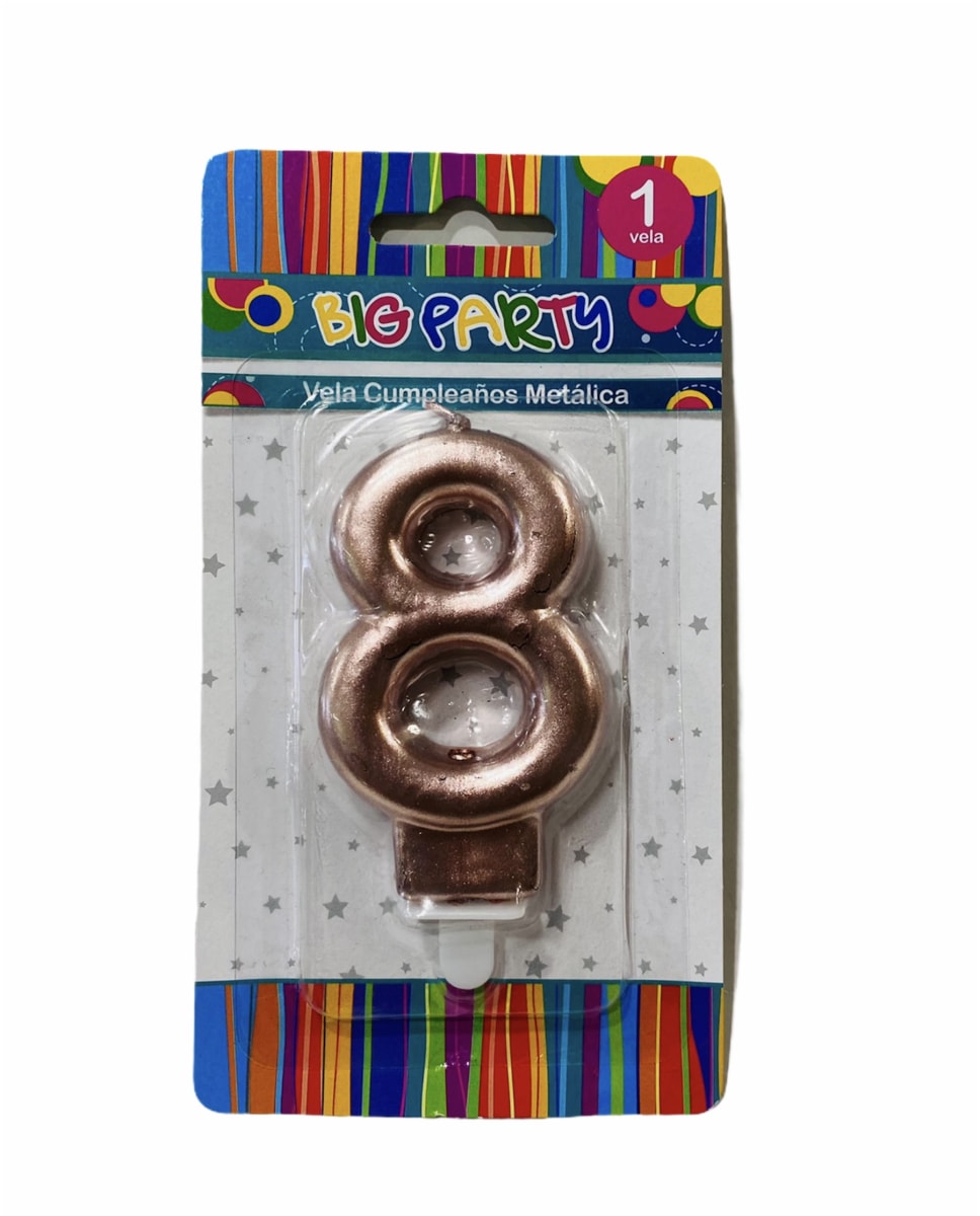 VELA DE CUMPLEAÑOS N° 8 8CM METALIZADA BIG PARTY3