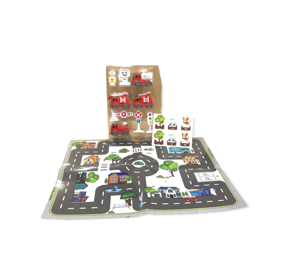 SET DE AUTOS DE BOMBEROS 5X8X7 CM C/PISTA 57X44 CM JPC3843