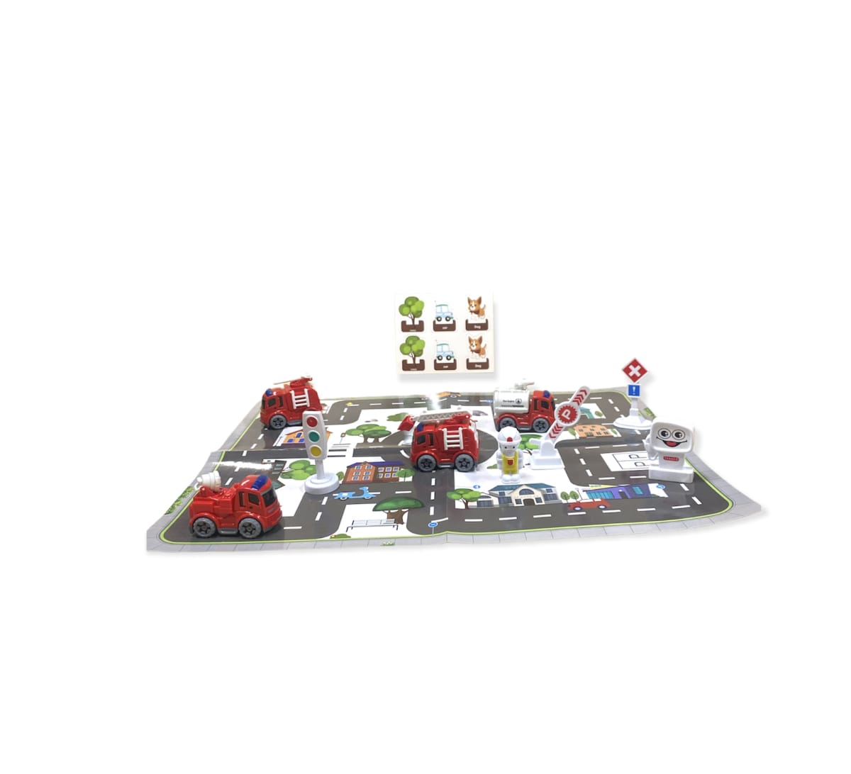 SET DE AUTOS DE BOMBEROS 5X8X7 CM C/PISTA 57X44 CM JPC3842