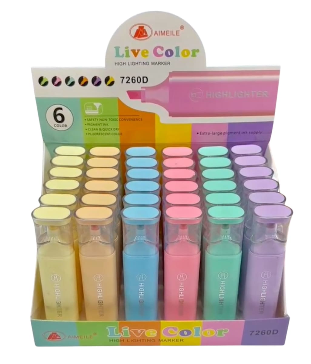 36 DESTACADOR COLORES PASTEL OFICINA HIGHLIGHTER YOKO 7260 1