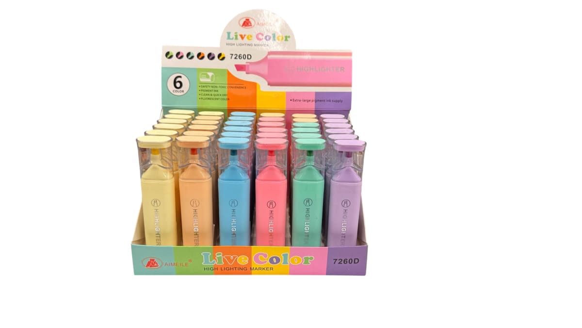 6 DESTACADOR COLORES PASTEL OFICINA HIGHLIGHTER YOKO 72604