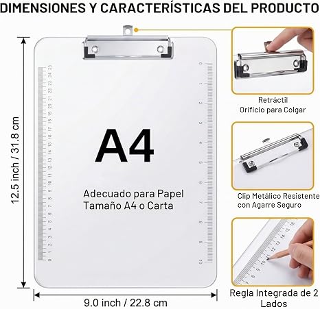 TABLA CON APRETADOR ACRILICA COLORES TRANSPARENTE LUCERO 2311562