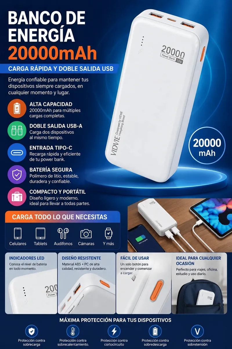 POWER BANK VIDVIE 20.000 MAH 511733