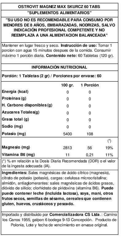 Magnesio Max Cramp Ostrovit + Potasio + Vitamina B6 | 60 Tab2
