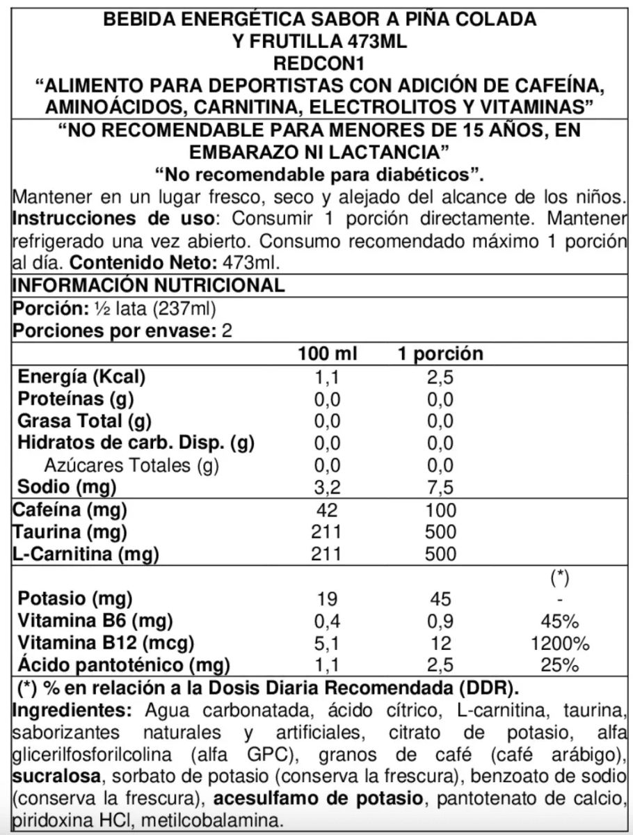 BEBIDA PRE ENTRENO REDCON12