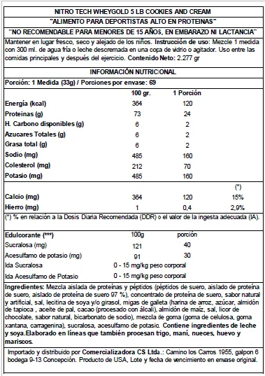 PROTEINA NITRO TECH 100% WHEY GOLD 5 LB3
