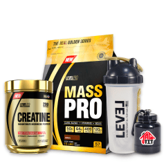 MASS PRO 6.8KG CHOCO + CREATINA LEVEL PRO 500G + SHAKER PASTILLERO + PORTA PROTEINA