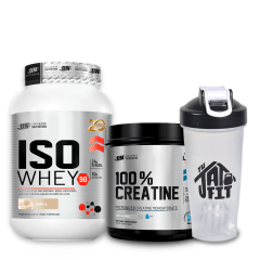 ISO WHEY 1.1KG VAINILLA + 100% CREATINE UN 250G + SHAKER