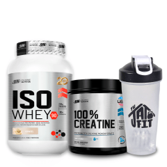 ISO WHEY 1.1KG COOKIES + 100% CREATINE UN 250G + SHAKER