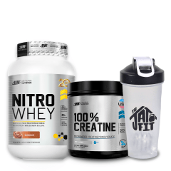 NITRO WHEY 1.100KG CHOCO + 100% CREATINE UN 250G + SHAKER