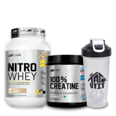NITRO WHEY 1.100KG VAINILLA + 100% CREATINE UN 250G + SHAKER