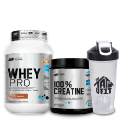 WHEY PRO 1.100KG CHOCO + 100% CREATINE UN 250G + SHAKER