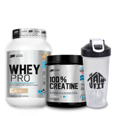 WHEY PRO 1.100KG VAINILLA + 100% CREATINE UN 250G + SHAKER