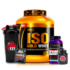 ISO GOLD WHEY 3 KG COOKIES + CREATINA ULTIMATE NUT 300G + SHAKER + PORTA PROTEINA + SOBRE PRE THUNDE