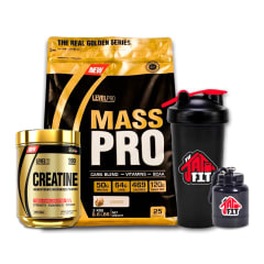 MASS PRO 3KG  COOKIES + CREATINA LEVEL PRO 250G + SHAKER + PORTA PROTEINA