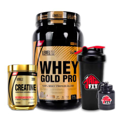 WHEY GOLD PRO 1.1K VAINILLA + CREATINA LEVEL PRO 250G + SHAKER + PORTA PROTEINA