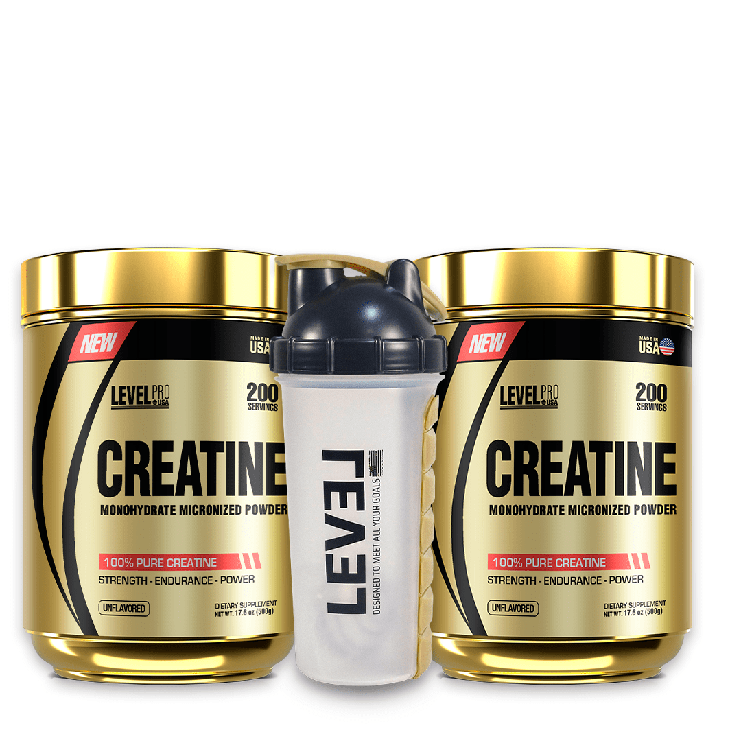 2 CREATINAS LEVEL PRO 500G + SHAKER PASTILLERO1