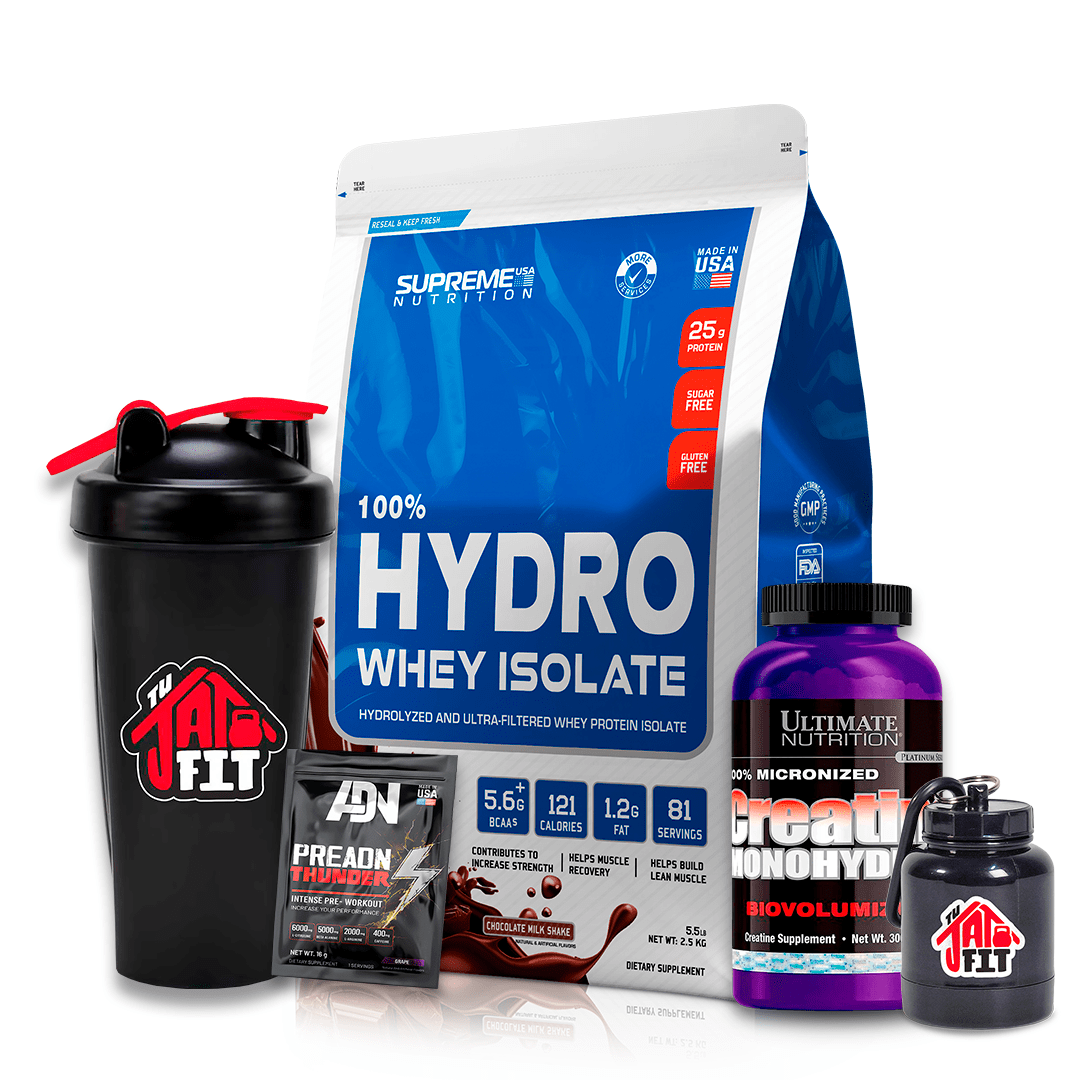 100% HYDRO WHEY 5.5 LB CHOCO + CREATINA ULTIMATE NUT 300G + SHAKER + PORTAPROTEINA + SOBRE PRE THUNDE1
