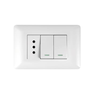 Interruptor doble Emb. 9/15 + Enchufe Simple 10A 250V Blanco - Want1