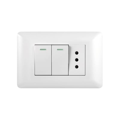 Interruptor doble Emb. 9/15 + Enchufe Simple 10A 250V Blanco - Want1