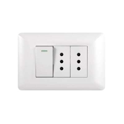 Interruptor Simple Emb. 9/12 + Enchufe Doble 10A 250V Blanco - Want1