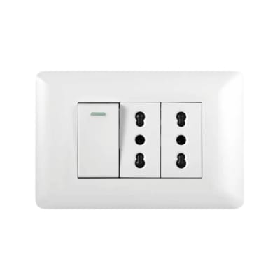 Interruptor Simple Emb. 9/12 + Enchufe Doble 10/16A 250V Blanco  - Want1