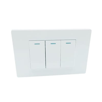 Interruptor triple Emb. 9/32 16A 250V Blanco Base Metalica - Want1